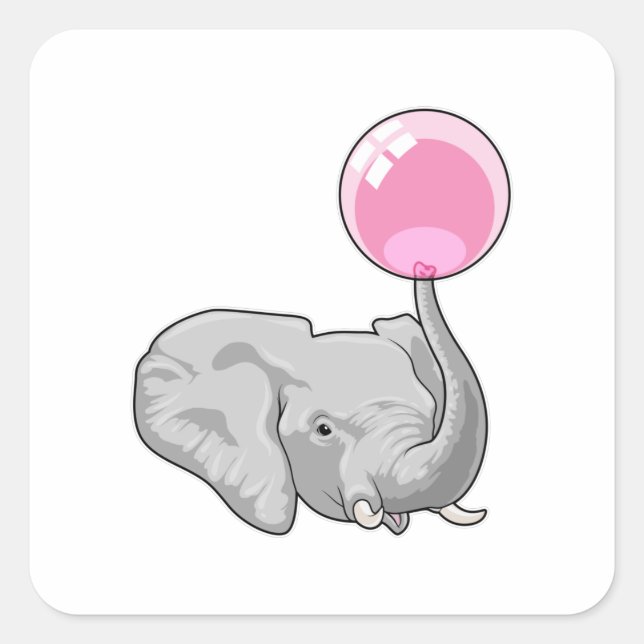Pegatina Cuadrada Elefante con globo (Anverso)