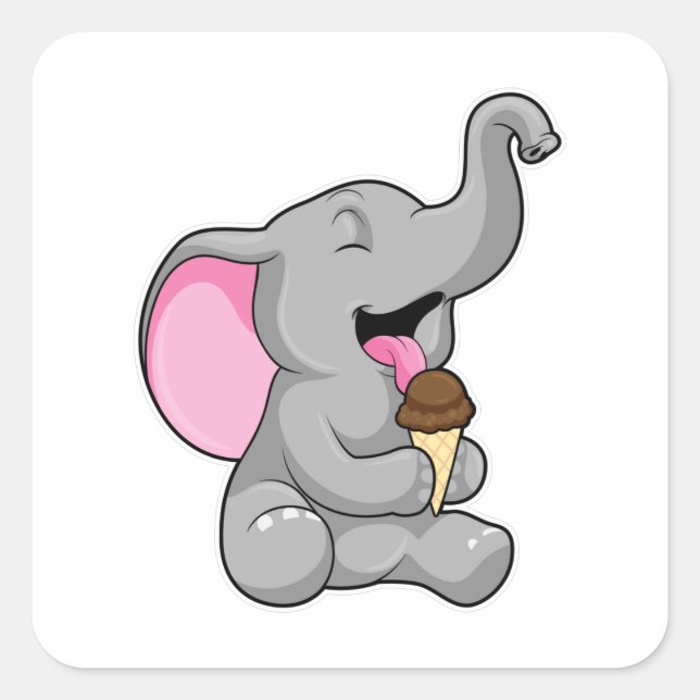Pegatina Cuadrada Elefante con helado de chocolate (Anverso)