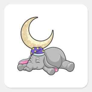 Pegatina Cuadrada Elefante con luna