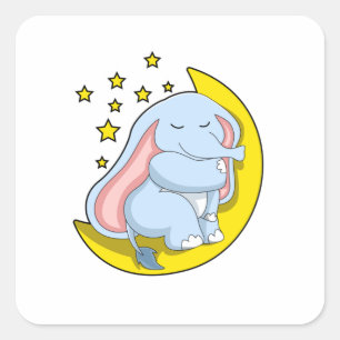 Pegatina Cuadrada Elefante con luna y estrellas