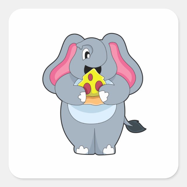 Pegatina Cuadrada Elefante con pizza (Anverso)