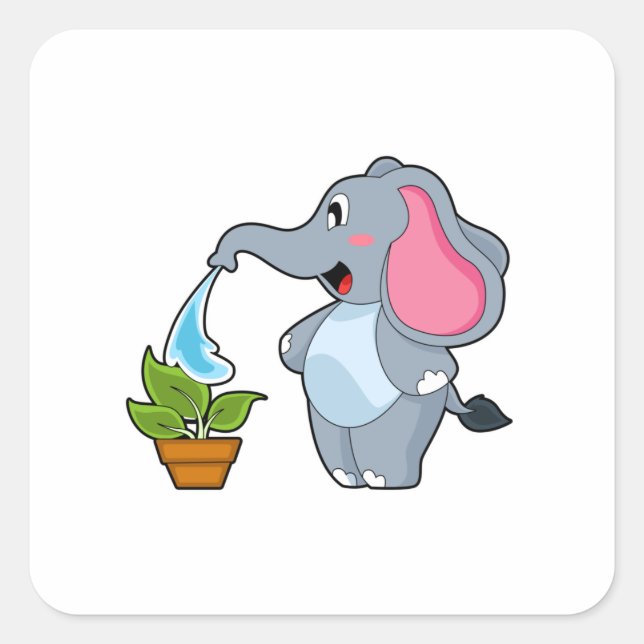 Pegatina Cuadrada Elefante con planta (Anverso)