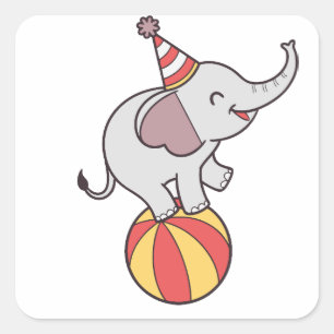 Pegatina Cuadrada Elefante de Circo Cuto en la bola - Fiesta de cump