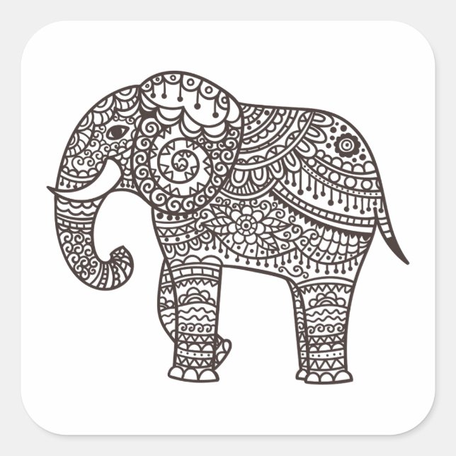 Pegatina Cuadrada Elefante de estilo decorativo (Anverso)