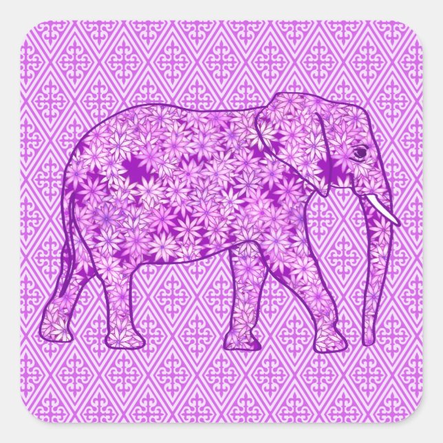 Pegatina Cuadrada elefante de flores - ametismo morado (Anverso)
