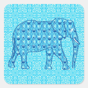 Pegatina Cuadrada Elefante de flores de Lotus - turquesa