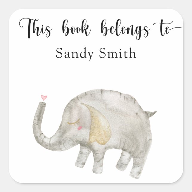 Pegatina Cuadrada Elefante de globo acuático - este libro pertenece  (Anverso)