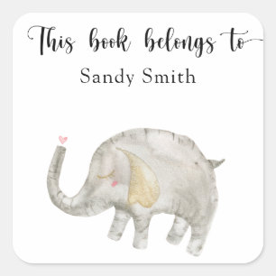 Pegatina Cuadrada Elefante de globo acuático - este libro pertenece 
