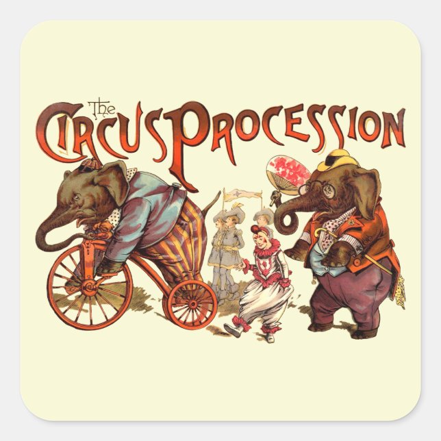Pegatina Cuadrada Elefante de la procesión del circo (Anverso)