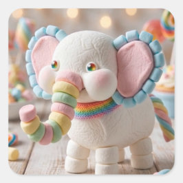 Pegatina Cuadrada Elefante de Malvavisco Caprichoso y Caramelos Past