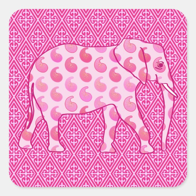 Pegatina Cuadrada elefante de paisley - rosa hielo y fucsia (Anverso)