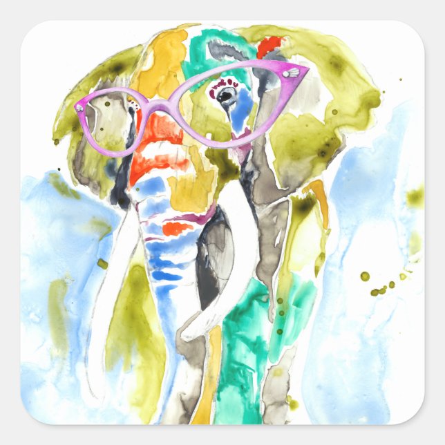 Pegatina Cuadrada Elefante de pantalones inteligentes (Anverso)