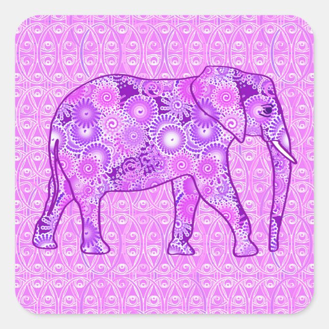 Pegatina Cuadrada elefante de remolino fractal - morado y orquídea (Anverso)
