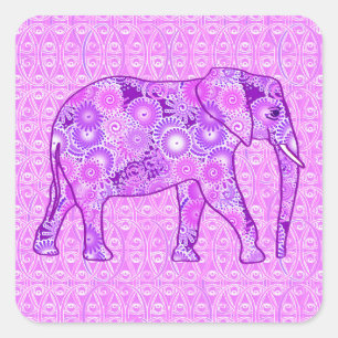 Pegatina Cuadrada elefante de remolino fractal - morado y orquídea