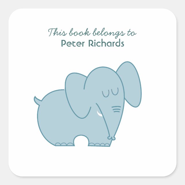 Pegatina Cuadrada Elefante dulce (azul) (Anverso)