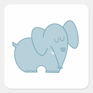 Pegatina Cuadrada Elefante dulce (azul)