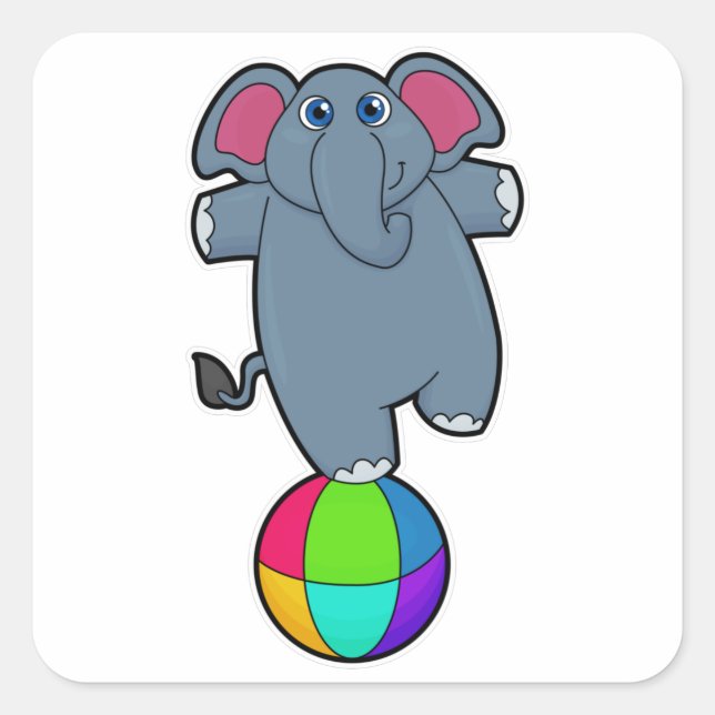 Pegatina Cuadrada Elefante en Circo con bola circo (Anverso)