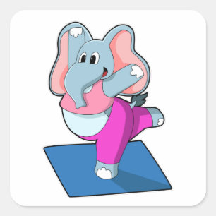 Pegatina Cuadrada Elefante en ejercicios de Stretching de Yoga en pi