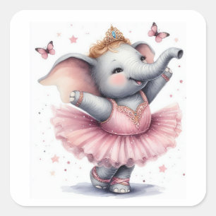 Pegatina Cuadrada Elefante en el ballet