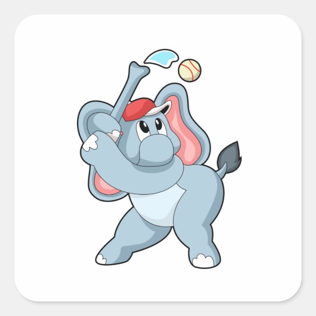 Pegatina Cuadrada Elefante en el Béisbol (Anverso)