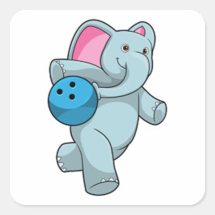 Pegatina Cuadrada Elefante en el Bowling con bolas