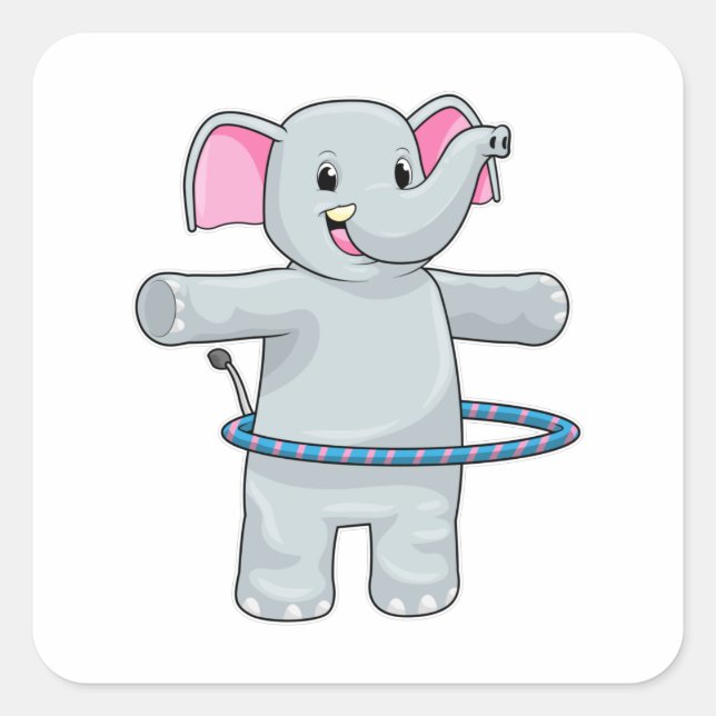 Pegatina Cuadrada Elefante en el deporte con neumáticos Fitness (Anverso)
