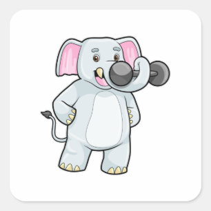 Pegatina Cuadrada Elefante en el entrenamiento Strenght con Dumbbell