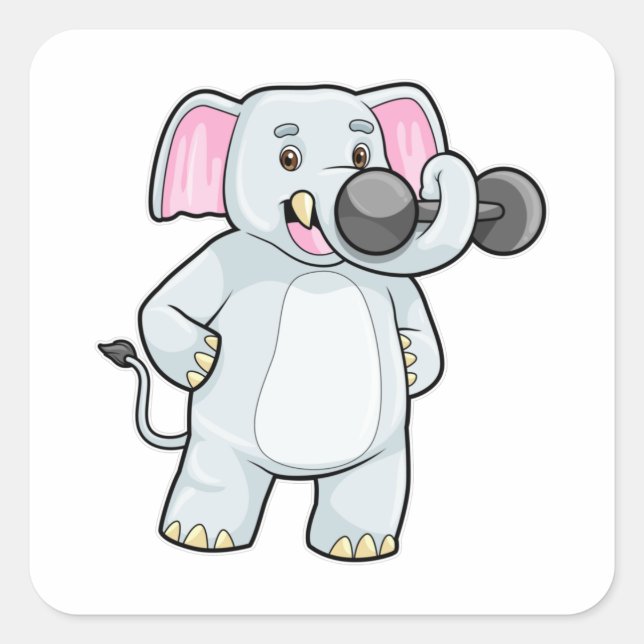 Pegatina Cuadrada Elefante en el entrenamiento Strenght con Dumbbell (Anverso)