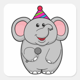 Pegatina Cuadrada Elefante en el Fiesta con micrófono
