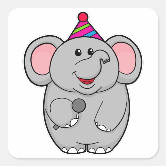 Pegatina Cuadrada Elefante en el Fiesta con micrófono (Anverso)