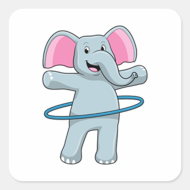 Pegatina Cuadrada Elefante en el gimnasio con neumáticos Fitness (Anverso)
