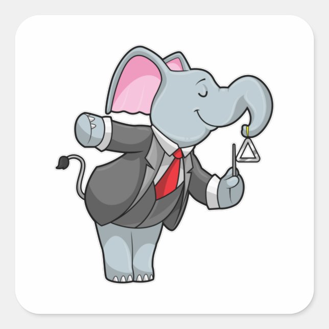 Pegatina Cuadrada Elefante en la música con triángulo (Anverso)