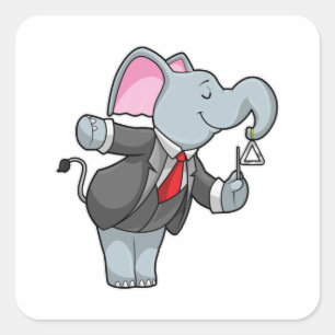 Pegatina Cuadrada Elefante en Música con Triángulo