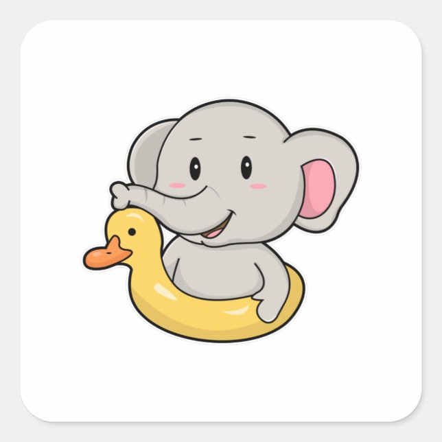 Pegatina Cuadrada Elefante en Natación con anillo de natación (Anverso)