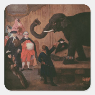 Pegatina Cuadrada Elefante en Venecia (aceite sobre lienzo)
