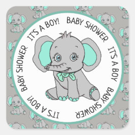 Pegatina Cuadrada Elefante, es un chico, Baby Shower
