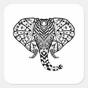 Pegatina Cuadrada Elefante étnico del modelo