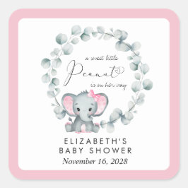 Pegatina Cuadrada Elefante Eucalyptus Baby Girl Shower