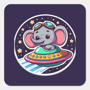 Pegatina Cuadrada Elefante feliz de OVNI