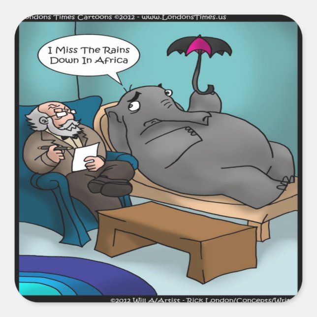 Pegatina Cuadrada Elefante Gracioso En Tarjetas Terapéuticas Tees Gi (Anverso)