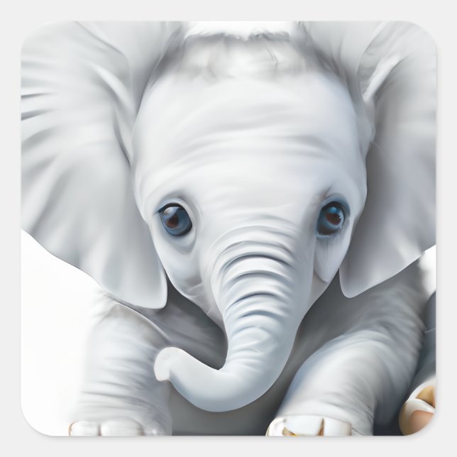 Pegatina Cuadrada Elefante Gray Baby Adorable (Anverso)