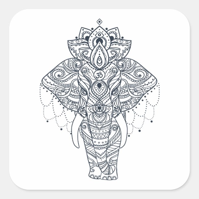 Pegatina Cuadrada Elefante inspirado (Anverso)
