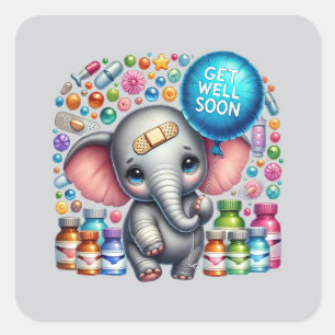 Pegatina Cuadrada Elefante lindo para recuperarse pronto