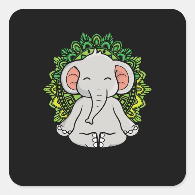Pegatina Cuadrada Elefante Mediadora Regalo Yoga Lover Mujeres Elefa (Anverso)