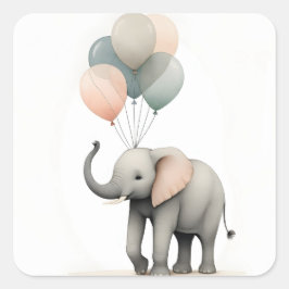 Pegatina Cuadrada Elefante minimalista estilo boho con globos