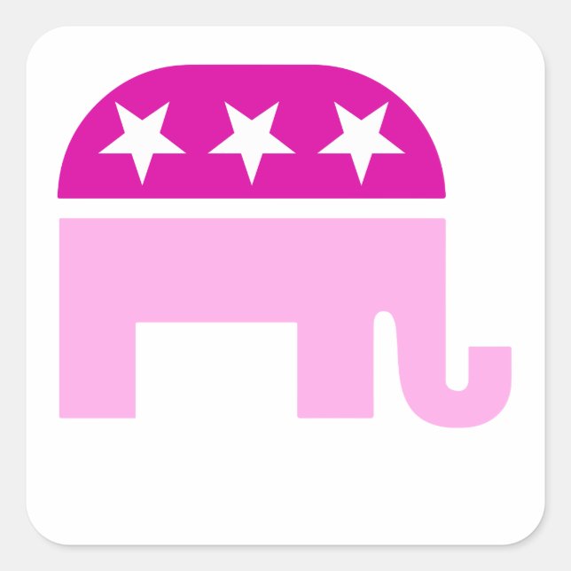 Pegatina Cuadrada Elefante original republicano rosa (Anverso)
