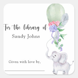 Pegatina Cuadrada Elefante Para la biblioteca de