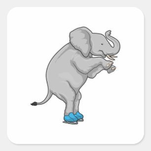 Pegatina Cuadrada Elefante Patinaje sobre hielo Patines de hielo