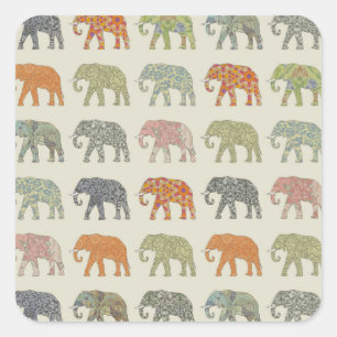 Pegatina Cuadrada Elefante Patrón de Animal Colorido Contemporáneo