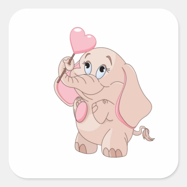 Pegatina Cuadrada Elefante Personalizado rosa (Anverso)